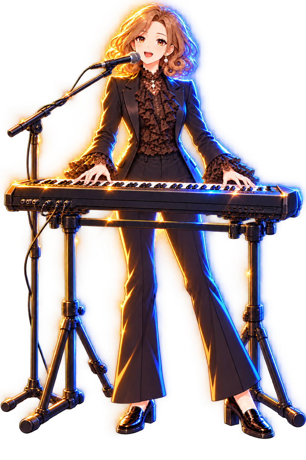こちらを見て歌いながら、両手でキーボードを演奏する新城奈々